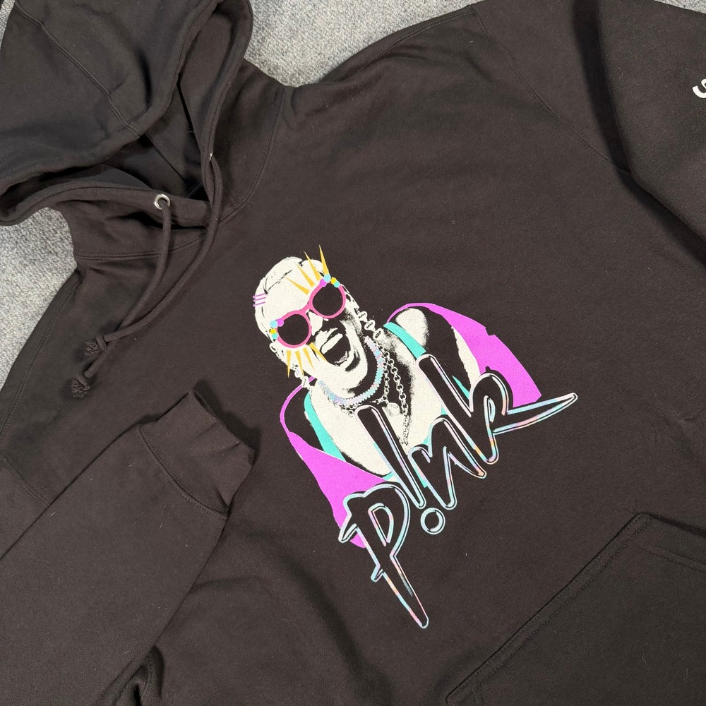 P!NK Summer Carnival 2023 Tour Hoodie Black Graphic Concert Sweatshirt XXL #4246